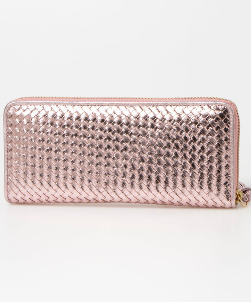 【極美品】perche レザーメッシュ・ジャバラカード長財布　シルバー 極美品】perche レザーメッシュ・ジャバラカード長財布 シルバー