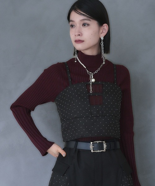 ベスト ジレ レオパードビスチェ レディース She's Closet ベスト ジレ 2WAYショート丈深Vネック花柄刺繍