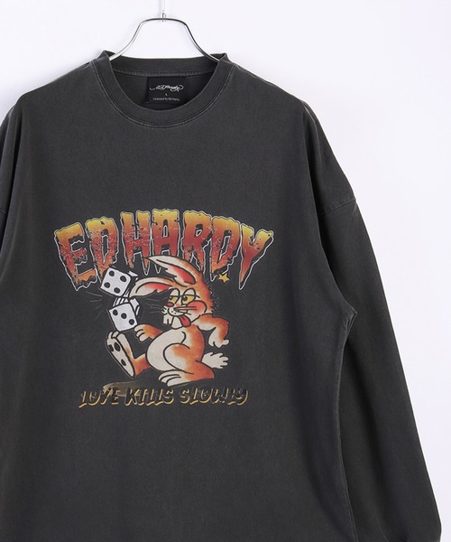 Ed Hardy tシャツ EdHardy ピグメント加工 ロンTEE ラビット
