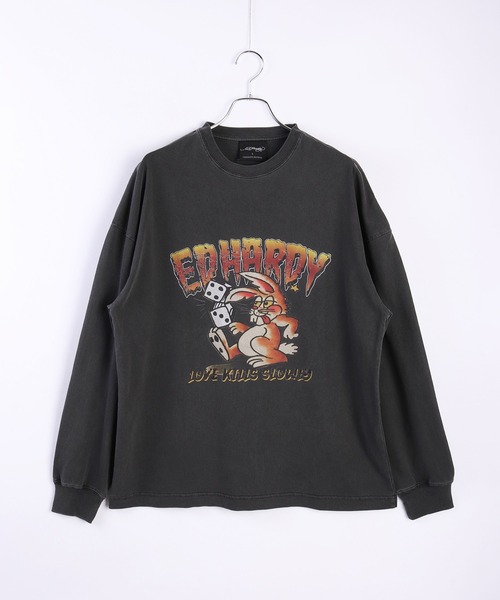 Ed Hardy tシャツ EdHardy ピグメント加工 ロンTEE ラビット