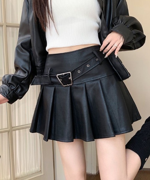 ロングスカート PUレザー レトロ プリーツ アメリカン シック Amazon.co.jp: [syvent] 黒 プリーツ レザー スカート フレア A