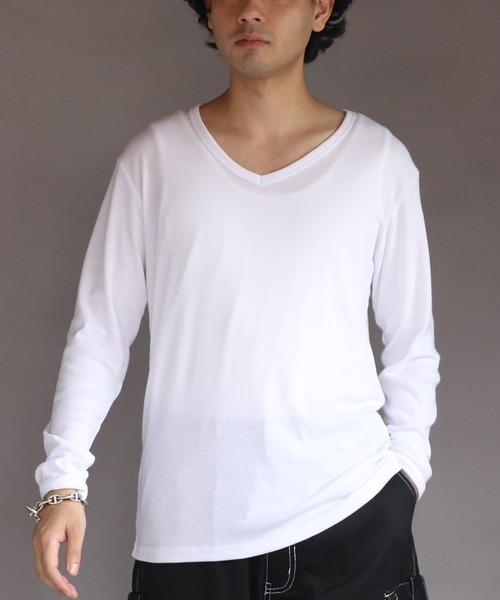 8 tシャツ T/CフライスVネック長袖Tシャツ メンズ レディース
