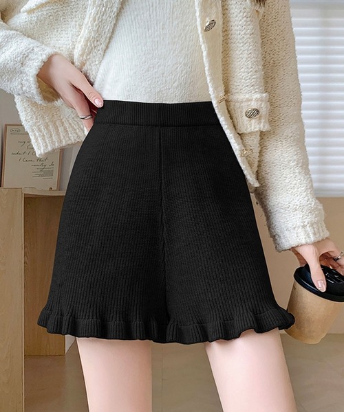 leune（ルネ） パンツ 裾フリルリブニットショートパンツ レディース