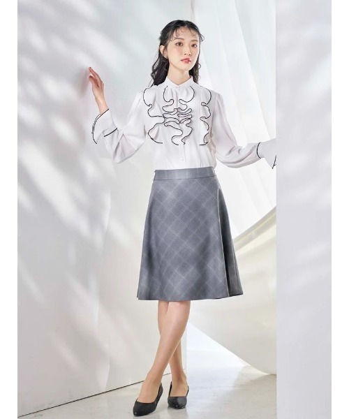 ブラウス シャツ dazzlin×P.S.FAコラボ　配色フリル長袖ブラウス レディース dazzlin ブラウス シャツ dazzlin×P.S.FAコラボ 配色フリル長袖