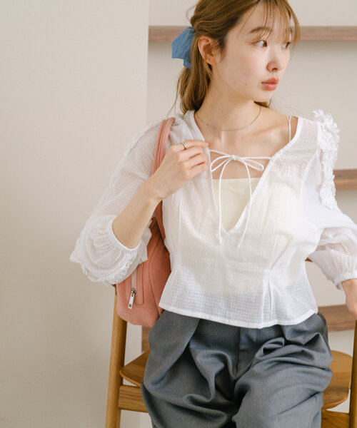 Kastane ブラウス シャツ 「前後2WAY」インド綿フリルブラウス