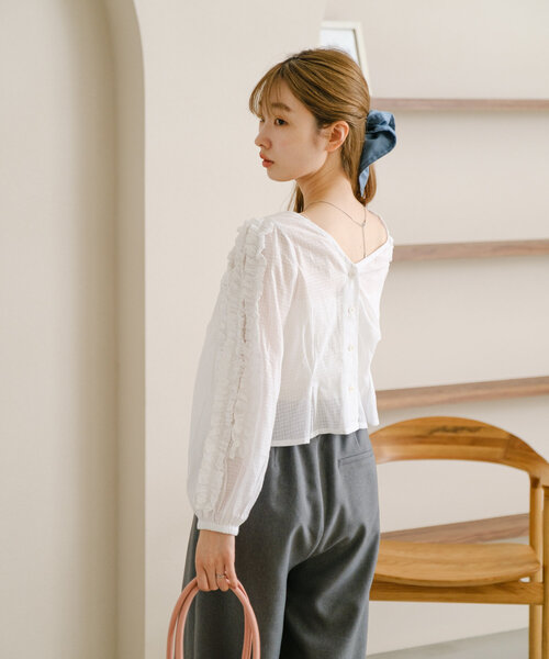 Kastane ブラウス シャツ 「前後2WAY」インド綿フリルブラウス