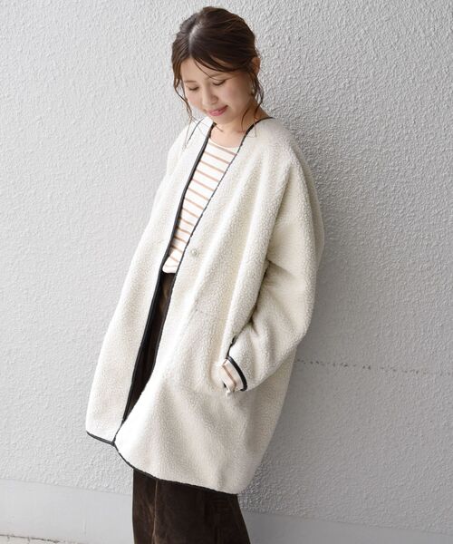 「Khaju」 ノーカラーコート ONE SIZE オフホワイト レディース_画像2