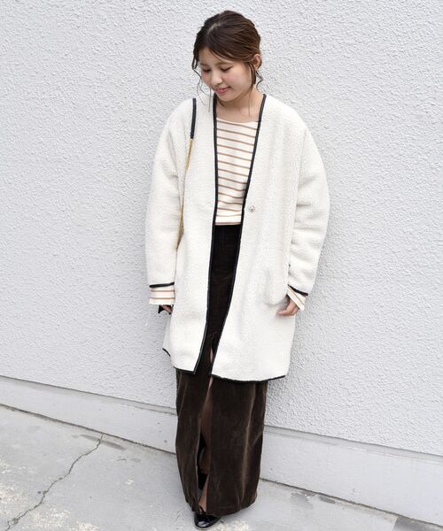 「Khaju」 ノーカラーコート ONE SIZE オフホワイト レディース_画像3