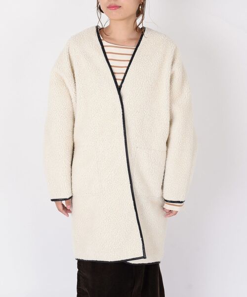 「Khaju」 ノーカラーコート ONE SIZE オフホワイト レディース_画像4