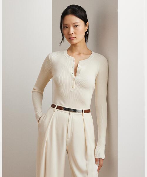LAUREN RALPH LAUREN / ローレン ラルフ ローレン リブニット ヘンリーネック セーター LAUREN RALPH ニット セーター リブニット ヘンリーネック