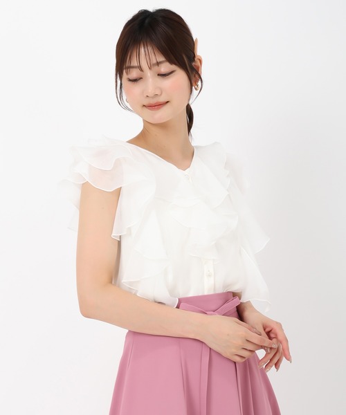 ジュンミカミ　フリルシャツ JUN MIKAMI ジュンミカミ 23SS プリーツカラーコットンシャツ
