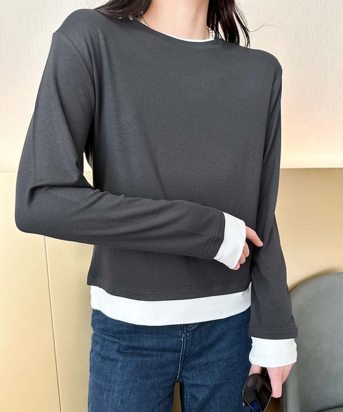 aimoha（アイモハ） tシャツ 重ね着風デザイン長袖トップス レディース 