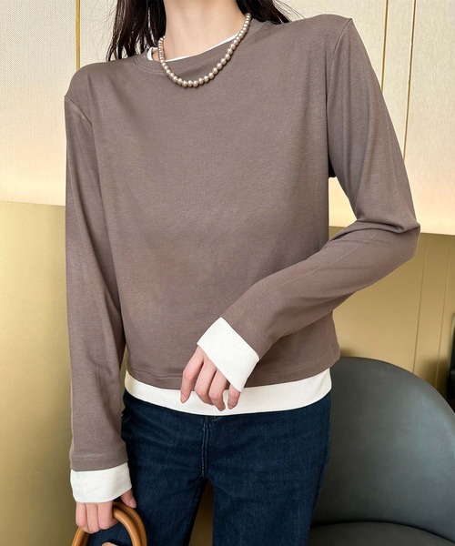 aimoha（アイモハ） tシャツ 重ね着風デザイン長袖トップス レディース