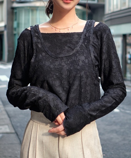 ★新品未使用★シアージャガードカットトップ Meiru tシャツ シアーカットジャガードトップス レディース