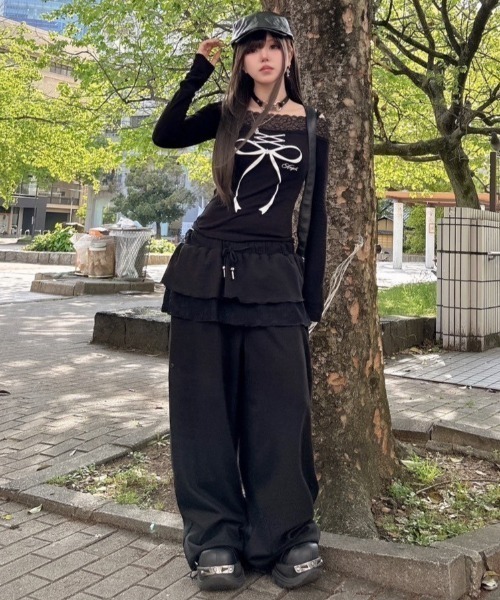 SETUPEXE tシャツ 「SETUP‐EXE」LACE OFF- SHOULDER TOP