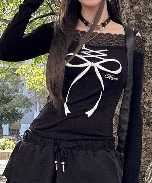 tシャツ 「SETUP‐EXE」LACE OFF- SHOULDER TOP レディース SETUPEXE tシャツ 「SETUP‐EXE」LACE OFF- SHOULDER TOP