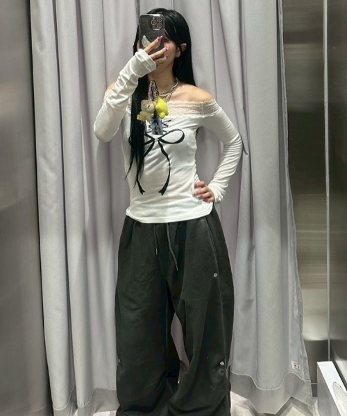 SETUPEXE tシャツ 「SETUP‐EXE」LACE OFF- SHOULDER TOP