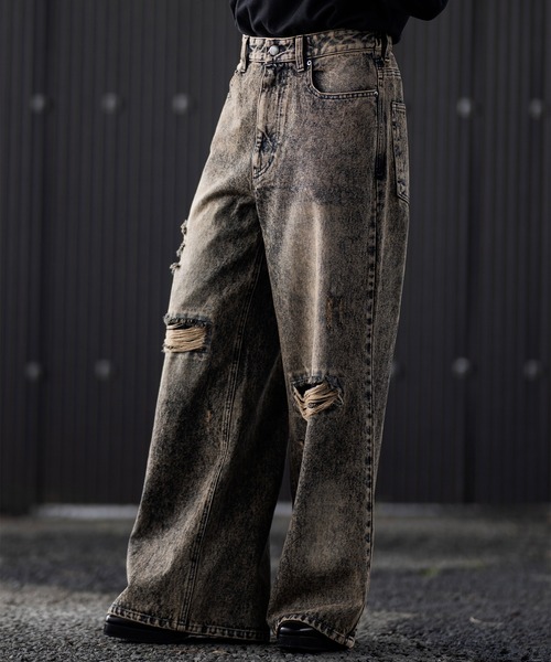 CLEL デニムパンツ グレーブラック CLEL ジーンズ 「CLEL」Veiled Damage Denim / ヴェイルド