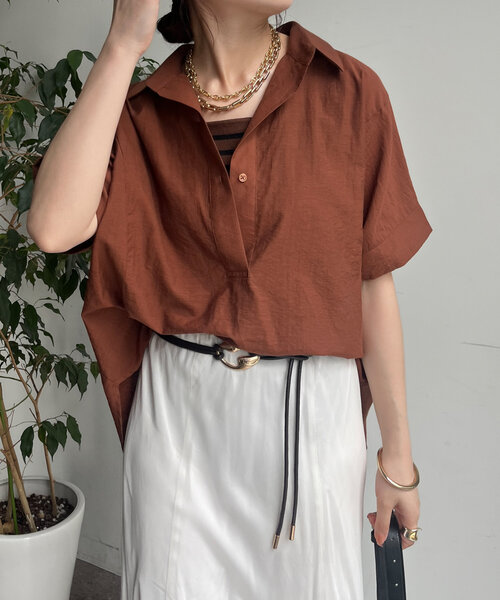 ブラウス シャツ バックシャーリングスキッパーシャツ レディース