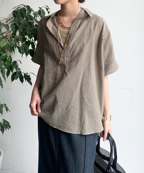 DouDou（ドゥドゥ） ブラウス シャツ バックシャーリングスキッパー 