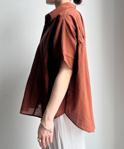 DouDou ブラウス シャツ バックシャーリングスキッパーシャツ