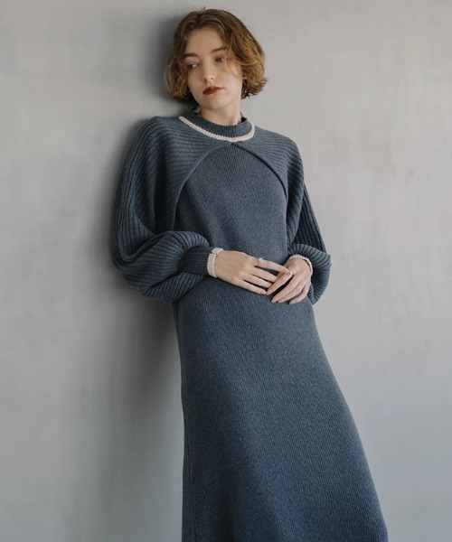 ☆willfully☆ミディアムニットワンピース WILLFULLY（ウィルフリー）の「zip cable vest & volume sleeve