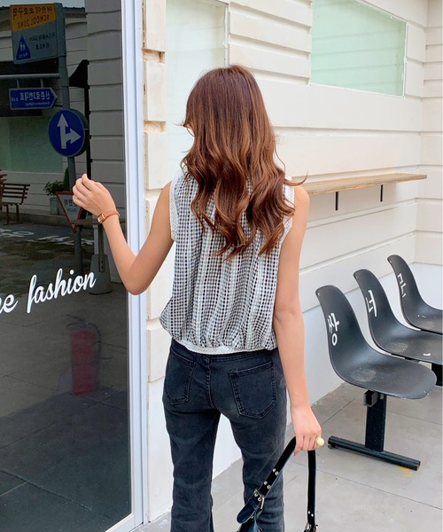 ブラウス シャツ レーストリムリボンノースリーブブラウス レディース