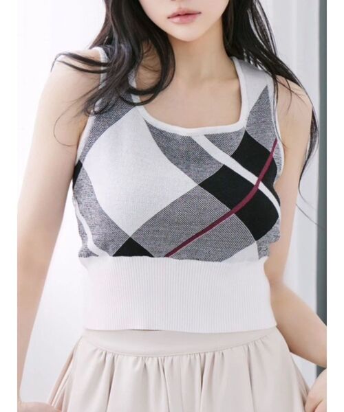 ニット セーター チェックニットTOP レディース