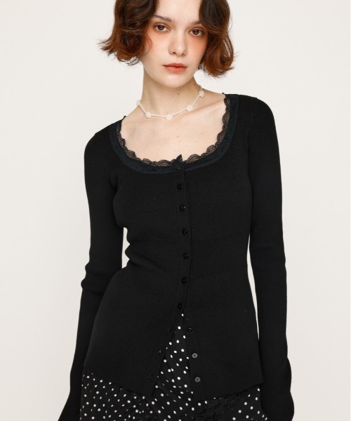 tシャツ LACE DOCKING FRONT BUTTON TOPS レース ドッキング フロントボタン トップス 秋服 春服 レディース