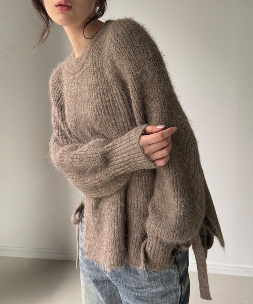 JUNOAH（ジュノア） ニット セーター モヘアライクサイドリボンクルー