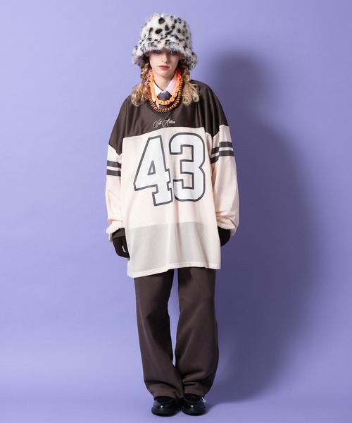  メッシュジャージ 03 ナンバリングシャツ tシャツ a.p.o.v. ナンバリング＆ロゴ刺繍ラインアームメッシュコンビ