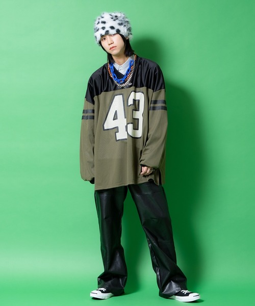  メッシュジャージ 03 ナンバリングシャツ tシャツ a.p.o.v. ナンバリング＆ロゴ刺繍ラインアームメッシュコンビ