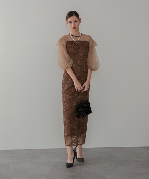 【極美品】LEJA ワンピース Sサイズ Leja（レジャ） ドレス 「LEJA」フラワースパンコールシアーフリル