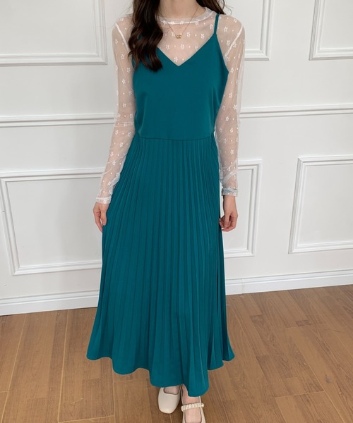 「ECLIN」 キャミソールワンピース L ブルーグリーン レディース_画像4