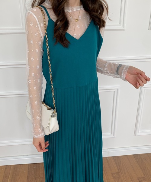 「ECLIN」 キャミソールワンピース L ブルーグリーン レディース_画像5