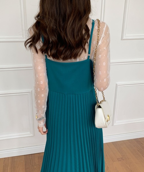 「ECLIN」 キャミソールワンピース L ブルーグリーン レディース_画像8