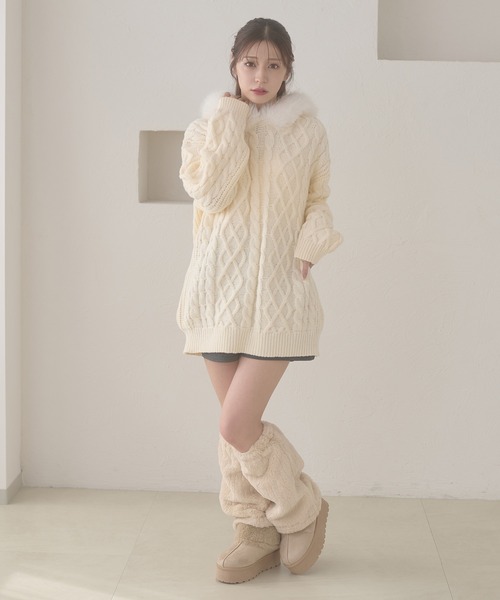 Ambre Neige（アンブルネージュ） ニット セーター fake fur hood