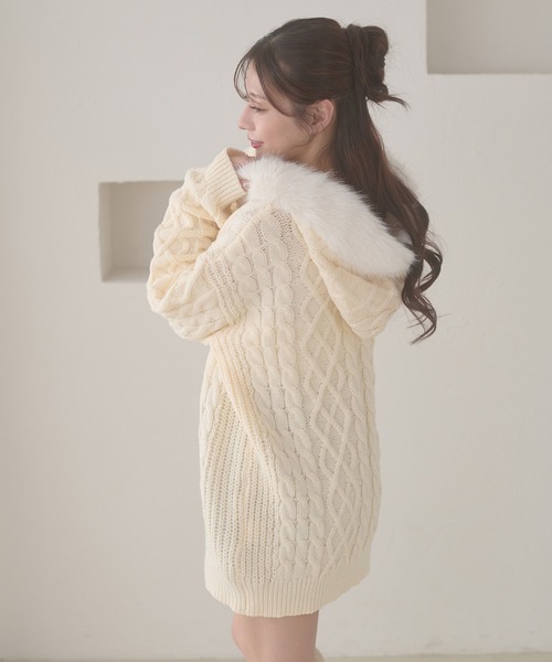Ambre Neige（アンブルネージュ） ニット セーター fake fur hood