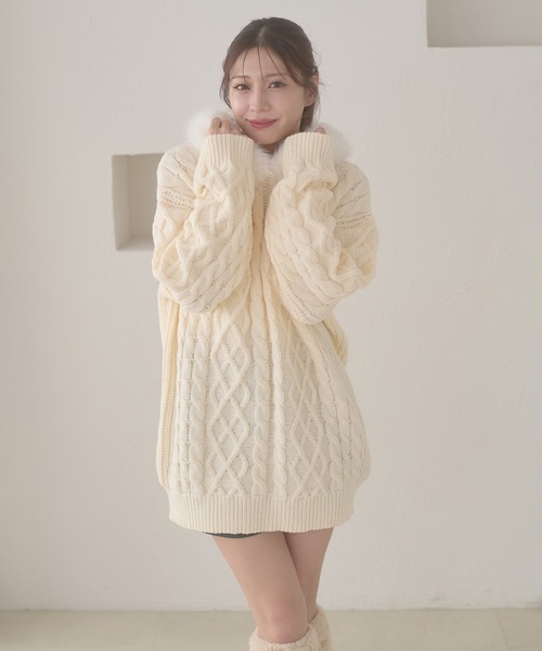 Ambre Neige（アンブルネージュ） ニット セーター fake fur hood