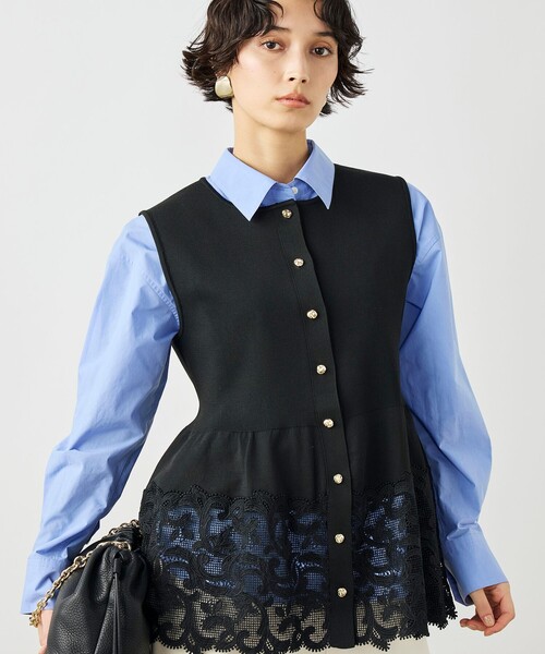 ノーリーズ☆ 手洗い可能》《オールシーズン対応》フリル付きペプラムベスト☆美品 手洗い可能》《オールシーズン対応》フリル付きペプラムベスト