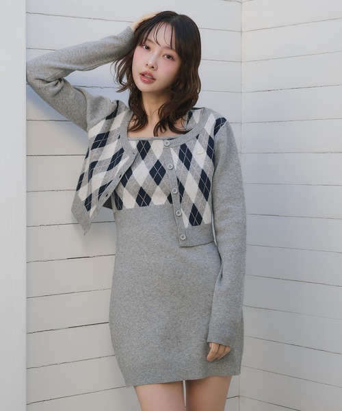 アーガイルニット　セットアップ fupel セットアップ argyle knit setup / アーガイルニット