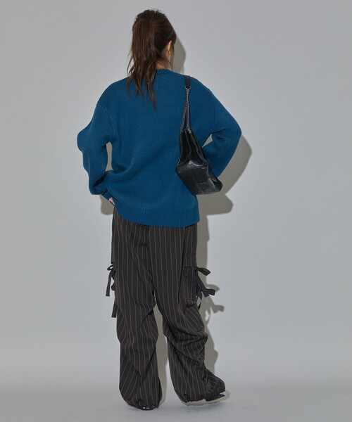 「PUBLUX」 長袖ニット フリ- ブラック レディース_画像9