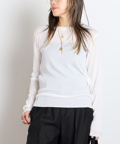 【新品未使用】ロゴ シアー 白　トップス ロンT EVERYDAY I LIKE. tシャツ *TOTAN シアーTシャツ レディース