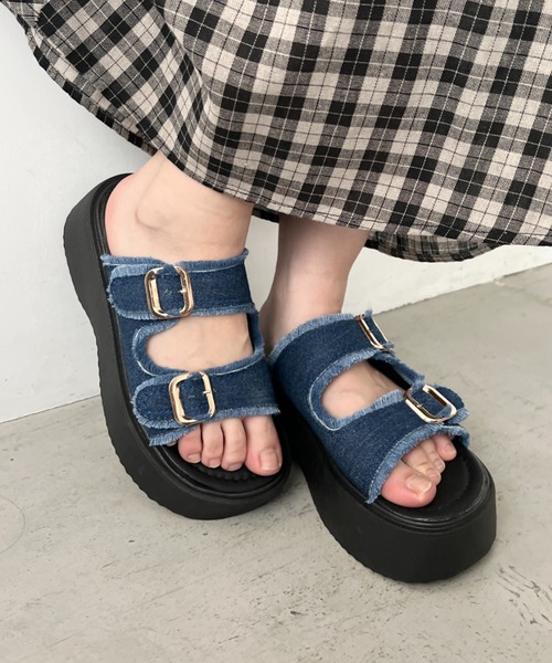 CLEA 厚底 サンダル 厚底デニムベルトサンダル レディース : ZOZOTOWN