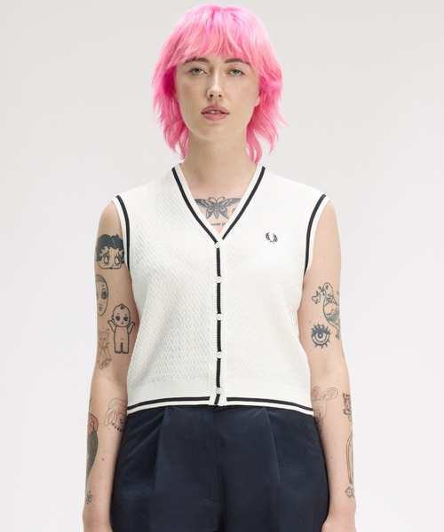 FRED PERRY（フレッドペリー） ベスト ジレ Button Through Textured