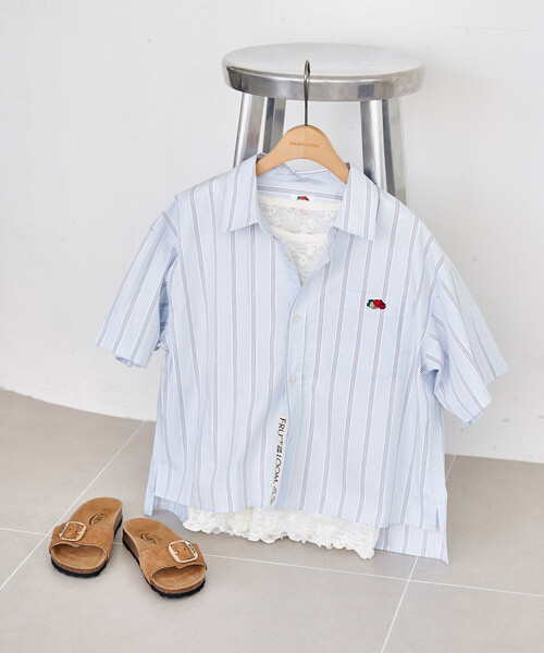 ブラウス シャツ FRUIT OF THE LOOM × FREAK'S STORE/フルーツオブザルーム 別注 マルチストライプ半袖ショートシャツの画像