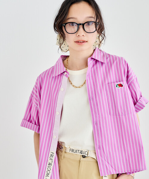 ブラウス シャツ FRUIT OF THE LOOM × FREAK'S STORE/フルーツオブザルーム 別注 マルチストライプ半袖ショートシャツの画像