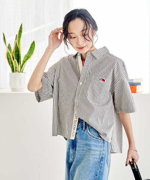 ブラウス シャツ FRUIT OF THE LOOM × FREAK'S STORE/フルーツオブザルーム 別注 マルチストライプ半袖ショートシャツの画像