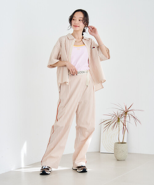 ブラウス シャツ FRUIT OF THE LOOM × FREAK'S STORE/フルーツオブザルーム 別注 マルチストライプ半袖ショートシャツの画像