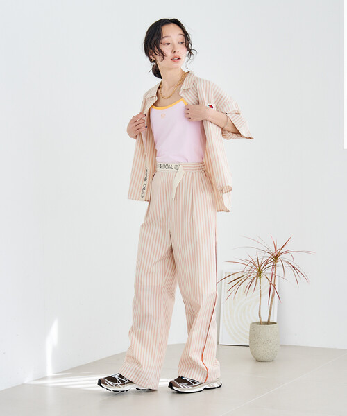 ブラウス シャツ FRUIT OF THE LOOM × FREAK'S STORE/フルーツオブザルーム 別注 マルチストライプ半袖ショートシャツの画像